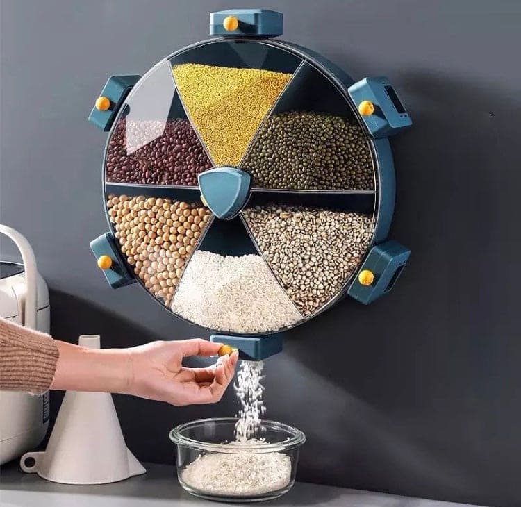 Wall Mounted 6 Grids Grain Storage Wheel, Rotatable Cereal Container, 6 in 1 Rotatable Wall Mounted Rice And Pulses Container Wall Mounted 6 Grids Grain Storage Wheel, Rotatable Cereal Container, 6 in 1 Rotatable Wall Mounted Rice And Pulses Container